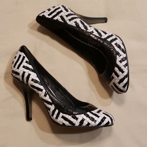 Naughty Monkey Black & White Woven Leather Heels